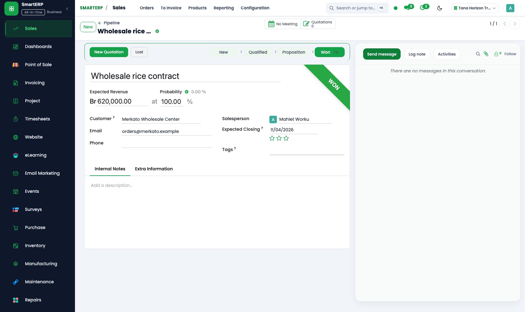 SmartERP CRM: An opportunity with its next activity