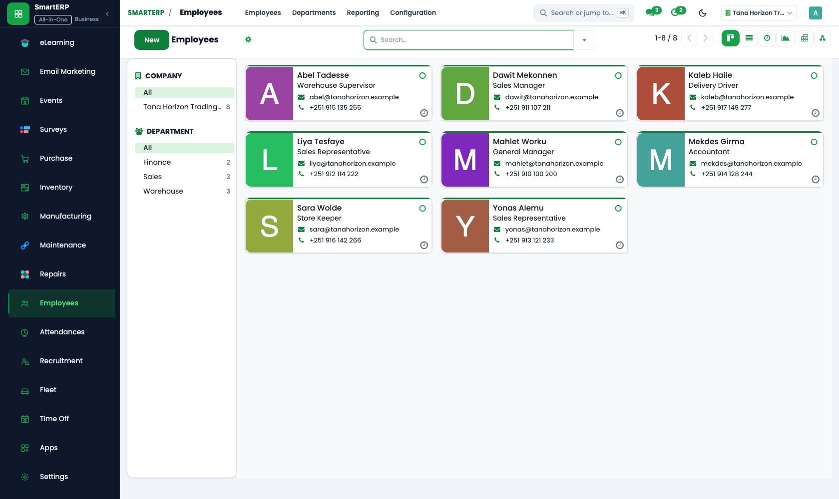 SmartERP Employees: Employee directory