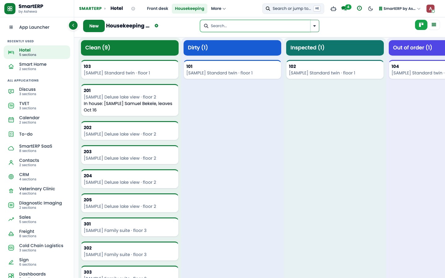 SmartERP Housekeeping: Housekeeping and facility maintenance kanban