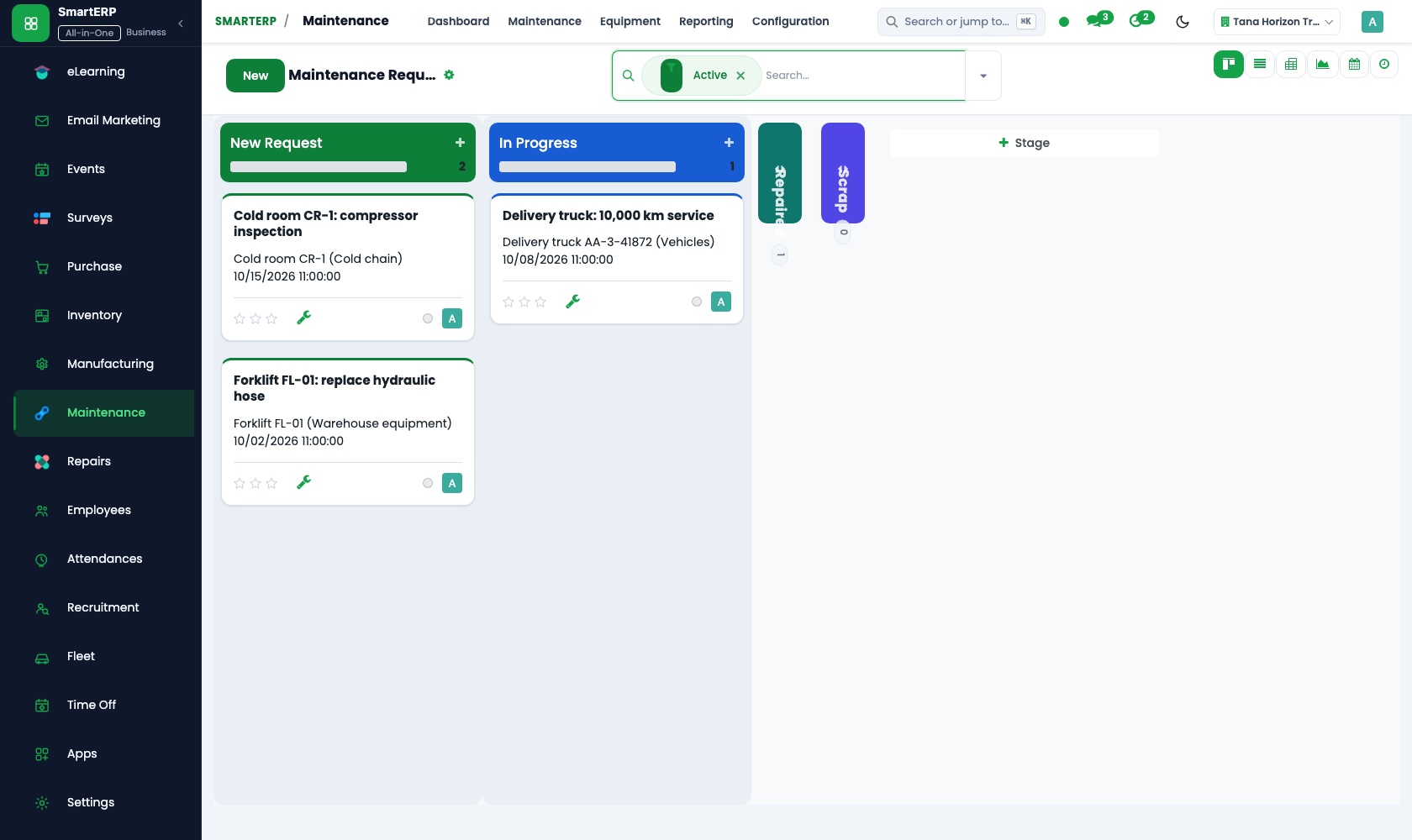 SmartERP Maintenance: Maintenance requests board