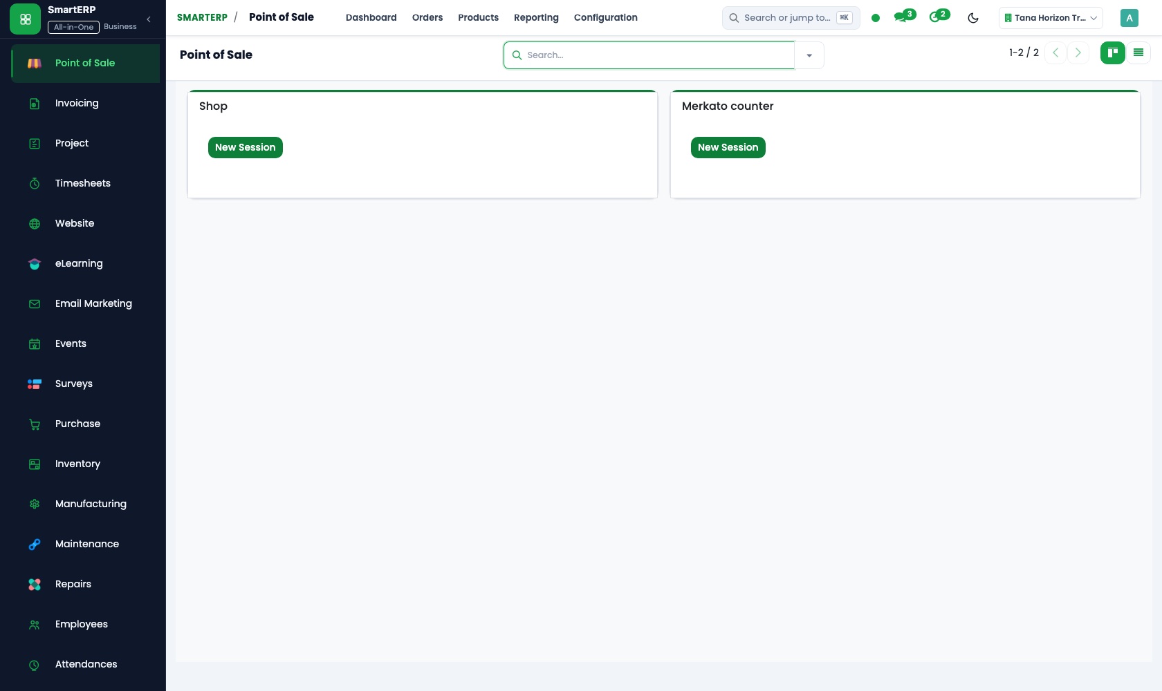 SmartERP Point of Sale: Point of Sale: shops and sessions