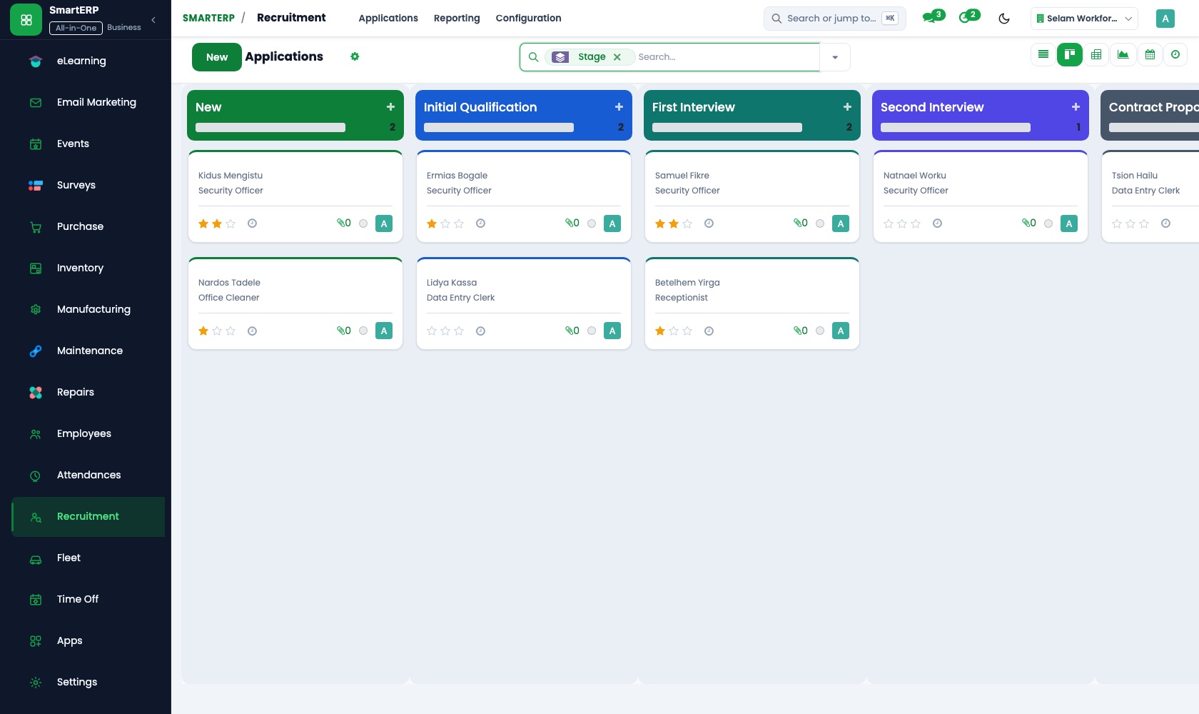 SmartERP Recruitment: Job positions and applicants