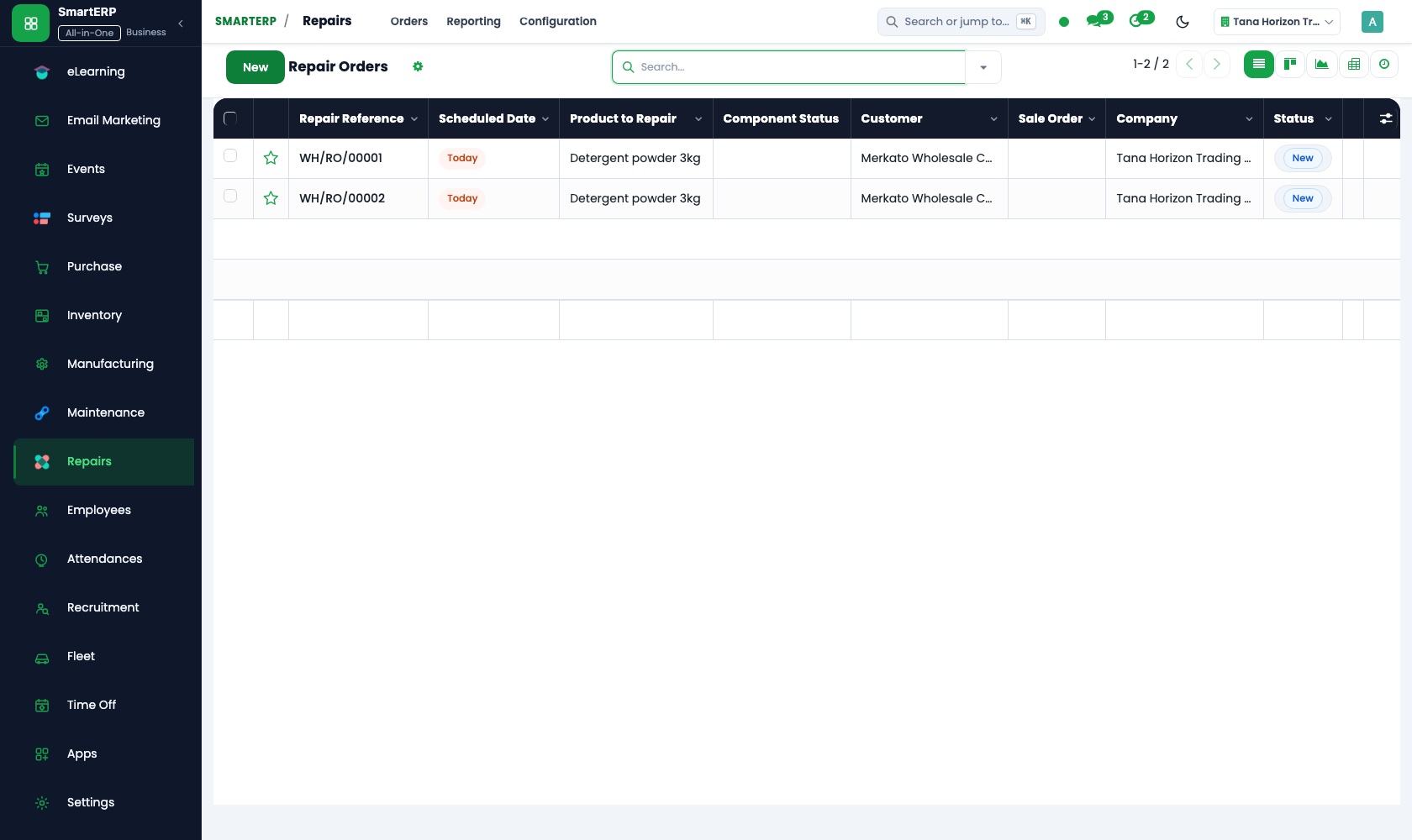 SmartERP Repair: Repair orders