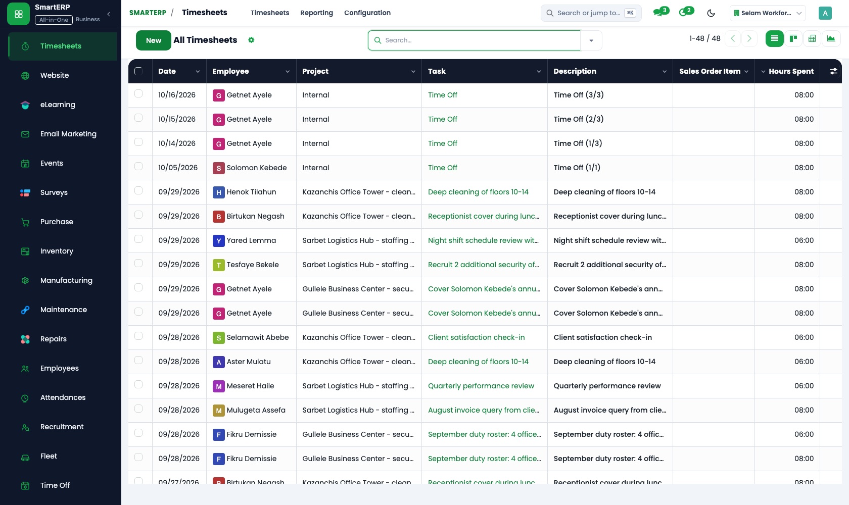 SmartERP Timesheets: Timesheets
